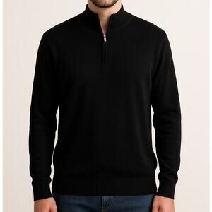 Men’s Black Quarter Zip Wool Blend Sweater Attention Large Long Sleeve